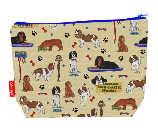 Cavalier King Charles Dogs toiletry bag featuring vibrant spaniel design with washable lining by Selina-Jayne Designs