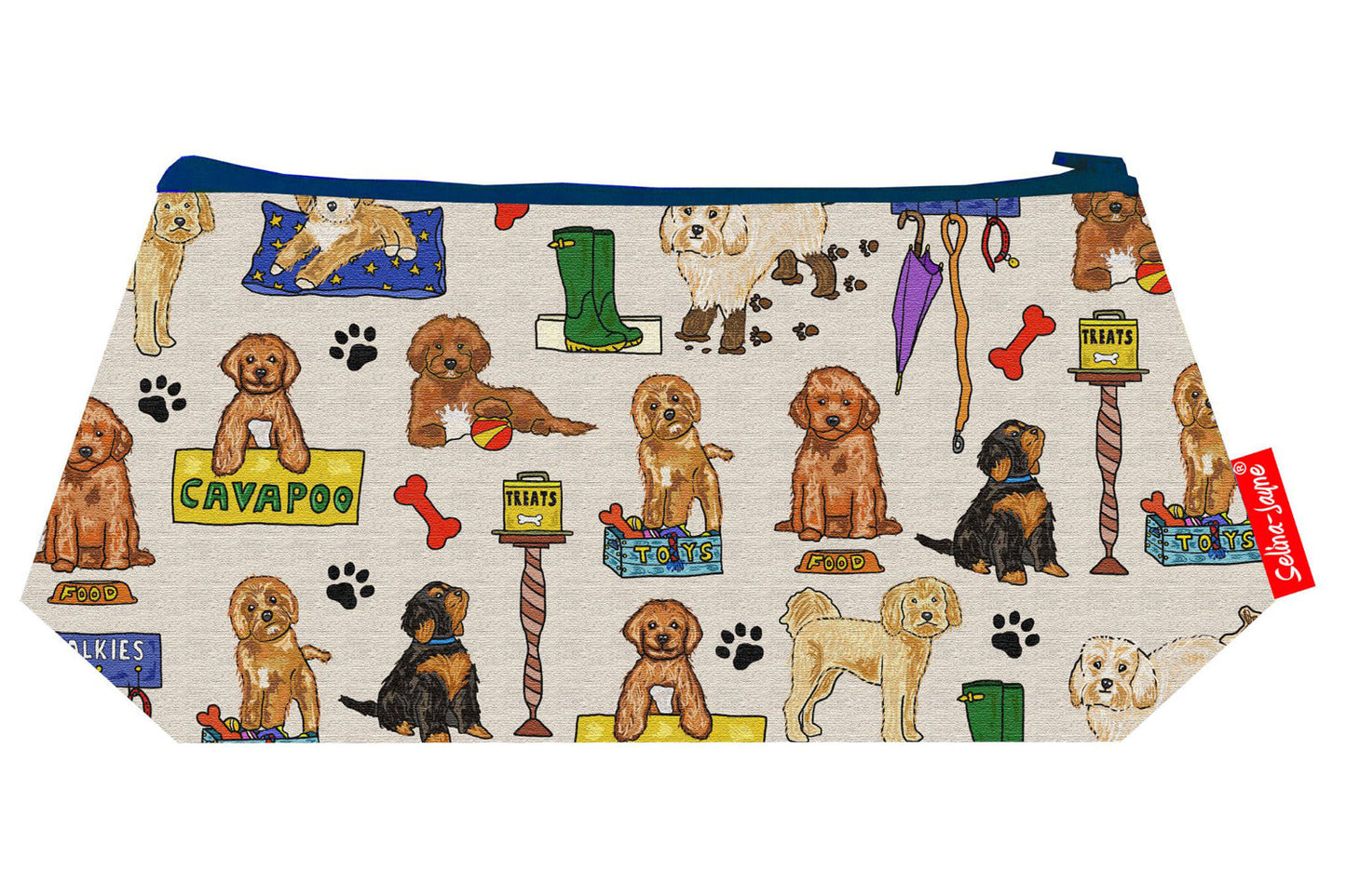 Premium Cavapoo makeup bag showing HD print quality and compact 17.5cm design, perfect gift for dog lovers and Cavapoo enthusiasts