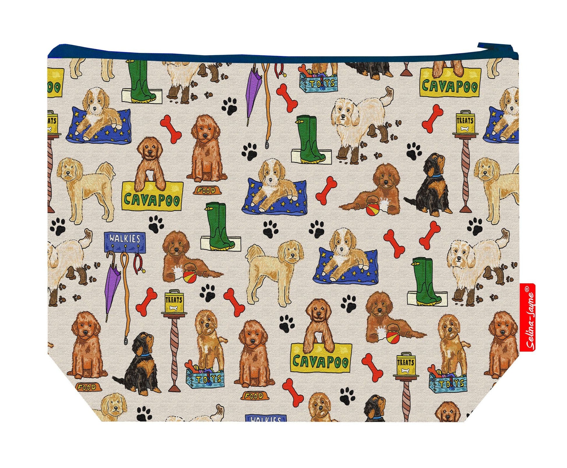Premium Cavapoo wash bag with durable polyester and colour-coordinated zip, 29cm practical size