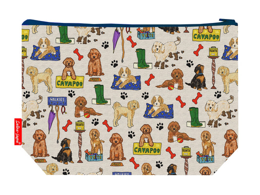 Cavapoo toiletry bag featuring vibrant designer dog design with washable lining by Selina-Jayne Designs