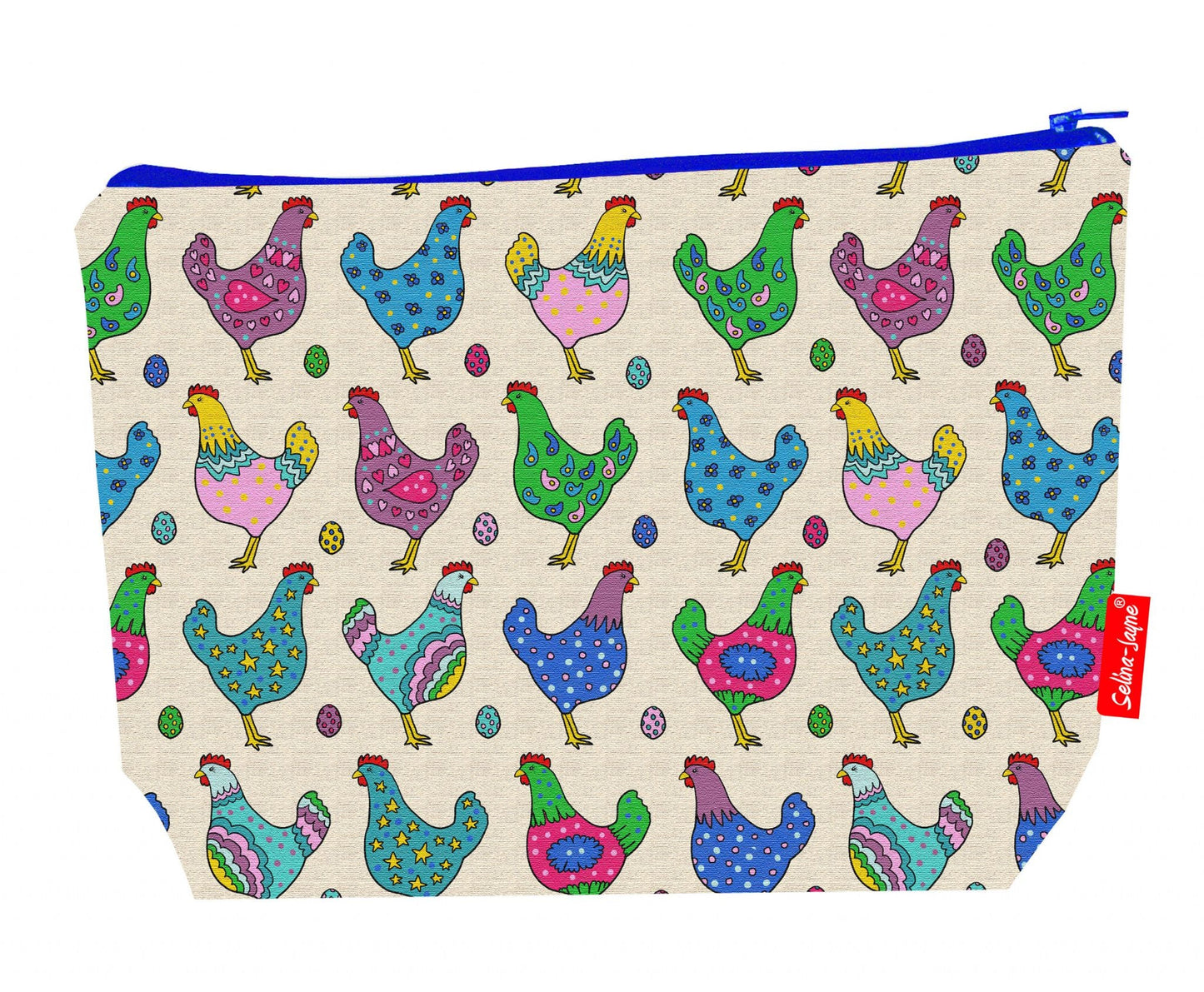 Premium Chickens wash bag with durable polyester and colour-coordinated zip, 29cm practical size