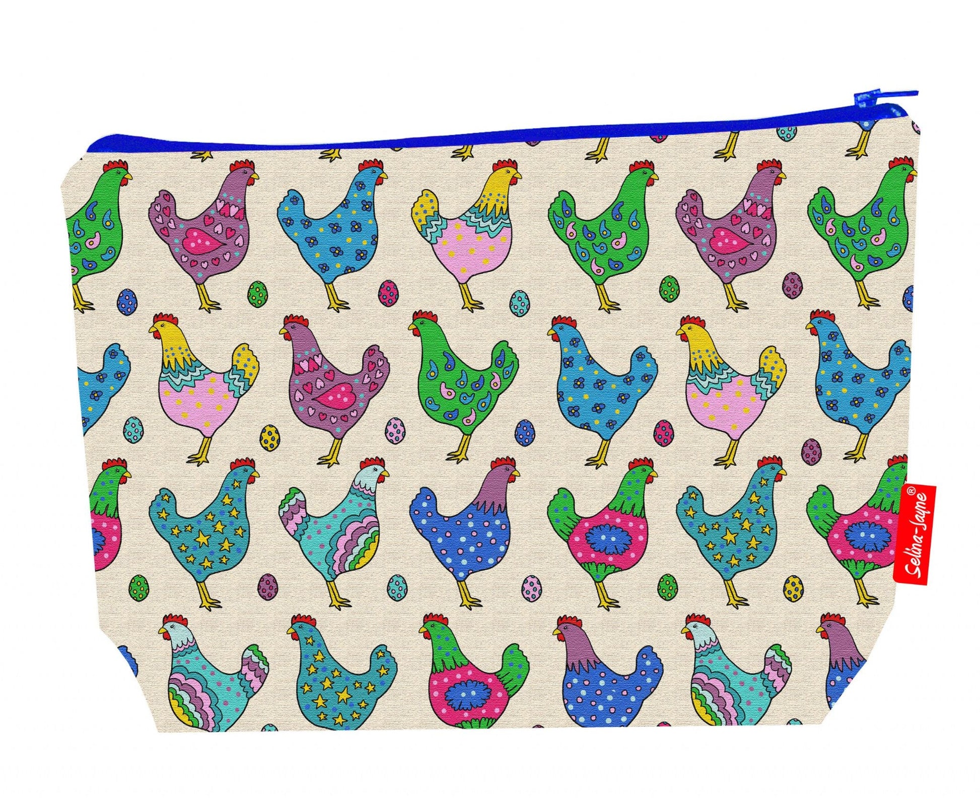 Premium Chickens wash bag with durable polyester and colour-coordinated zip, 29cm practical size