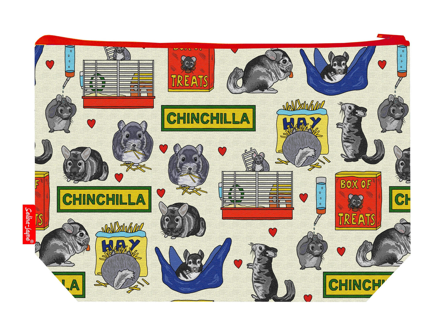 Chinchilla toiletry bag featuring vibrant small pet design with washable lining by Selina-Jayne Designs