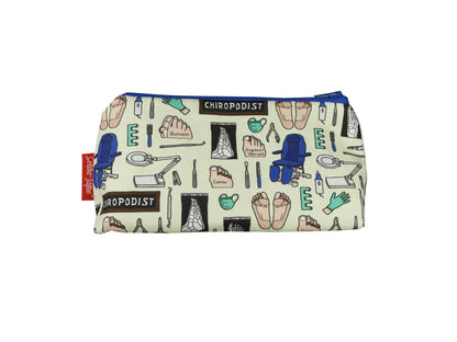 Chiropodist cosmetic bag featuring vibrant healthcare-inspired print with wipe-clean lining and coordinated zipper by Selina-Jayne Designs