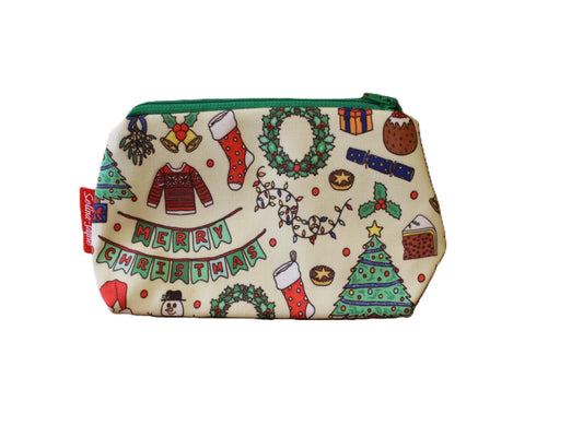 Christmas cosmetic bag with vibrant festive holiday print
