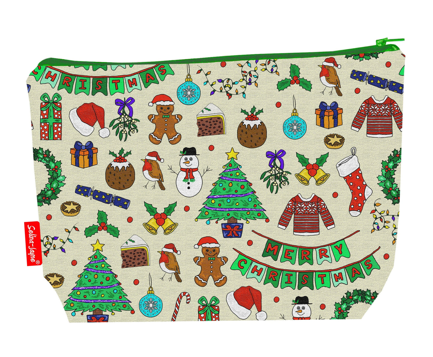 Christmas toiletry bag with vibrant festive print by Selina-Jayne Designs
