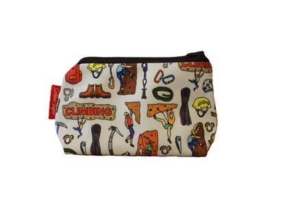 Climbing cosmetic bag with vibrant mountaineering adventure print