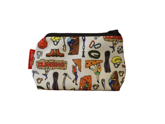 Climbing cosmetic bag with vibrant mountaineering adventure print