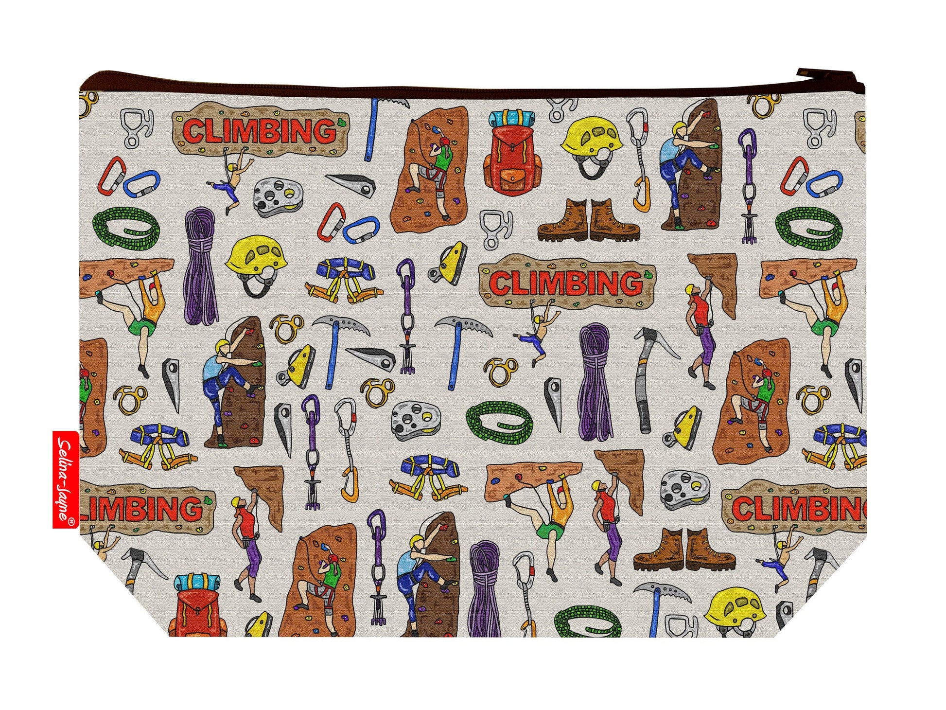 Climbing toiletry bag with vibrant mountaineering print by Selina-Jayne Designs