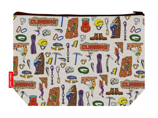 Climbing toiletry bag with vibrant mountaineering print by Selina-Jayne Designs