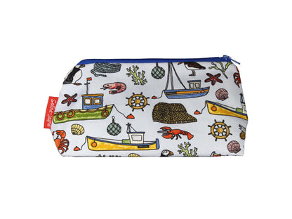 Coastal cosmetic bag with vibrant seaside beach print
