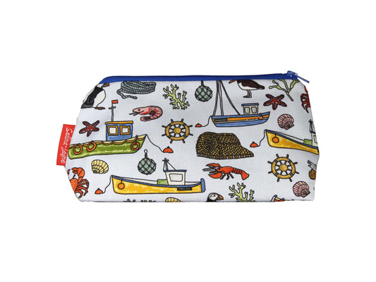 Coastal cosmetic bag with vibrant seaside beach print