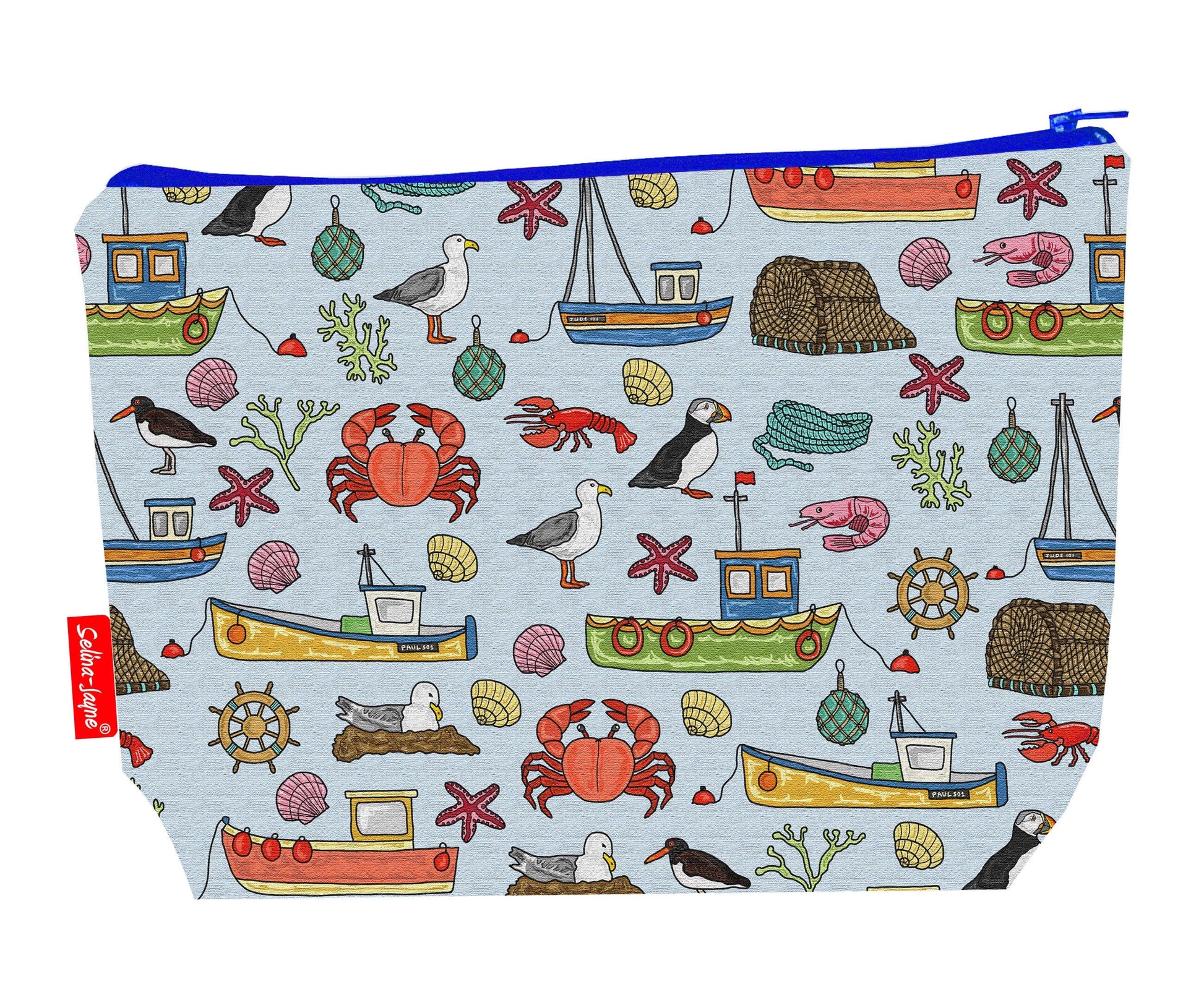 Coastal toiletry bag with vibrant seaside print by Selina-Jayne Designs