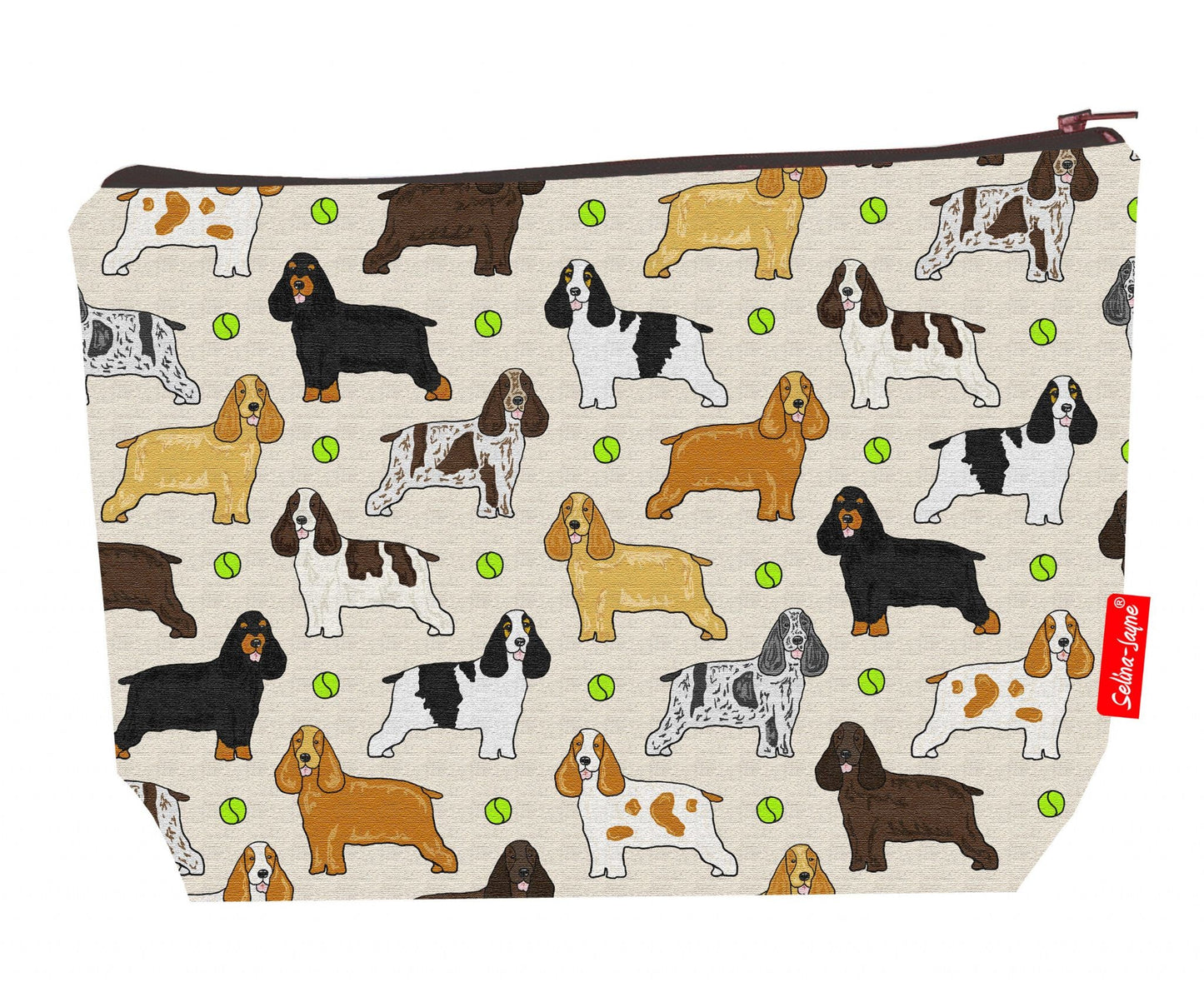 Premium Cocker Spaniel wash bag with washable lining and 29cm practical size