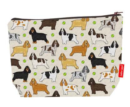 Premium Cocker Spaniel wash bag with washable lining and 29cm practical size