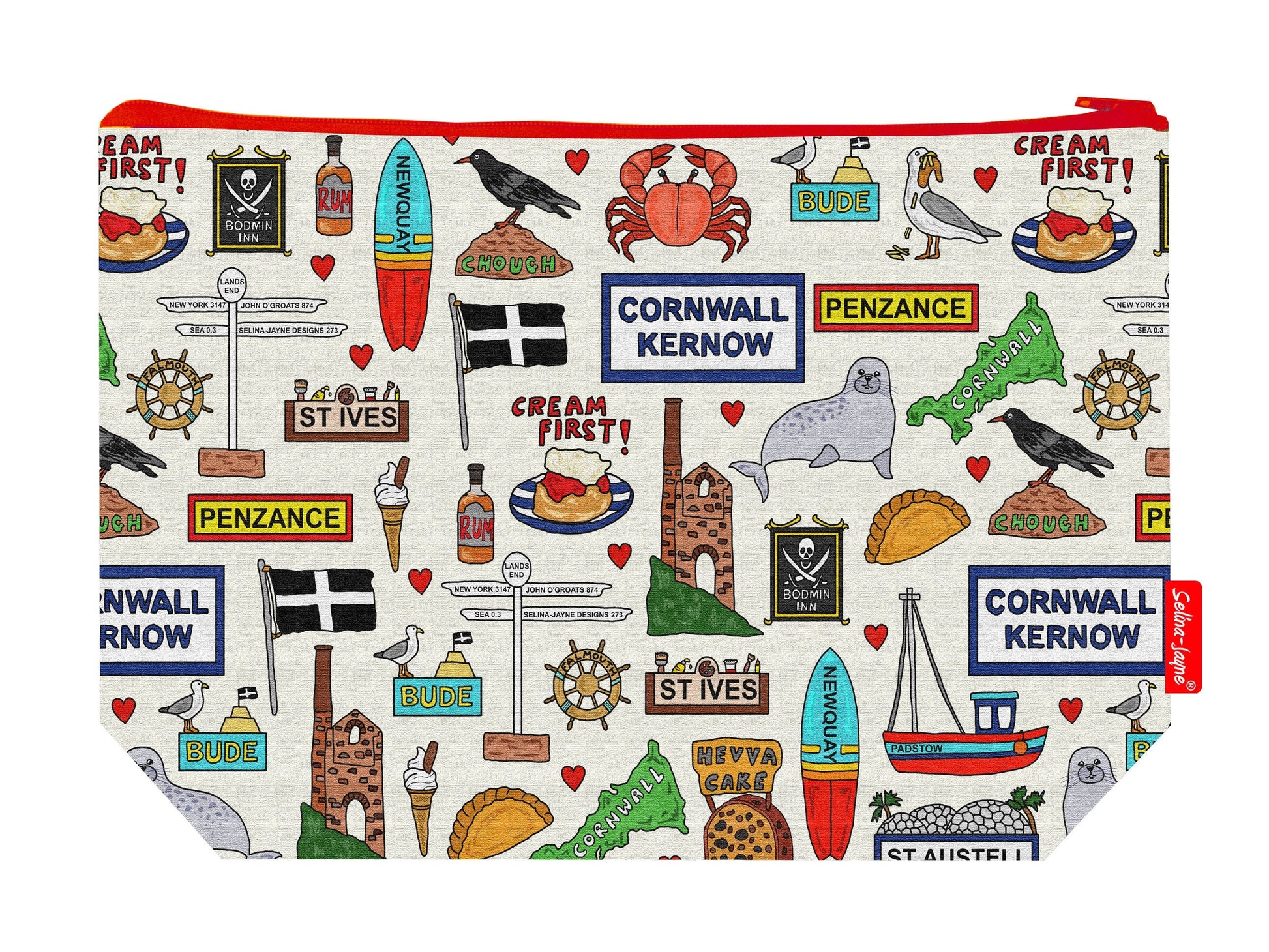 Cornwall toiletry bag with vibrant Cornish print by Selina-Jayne Designs