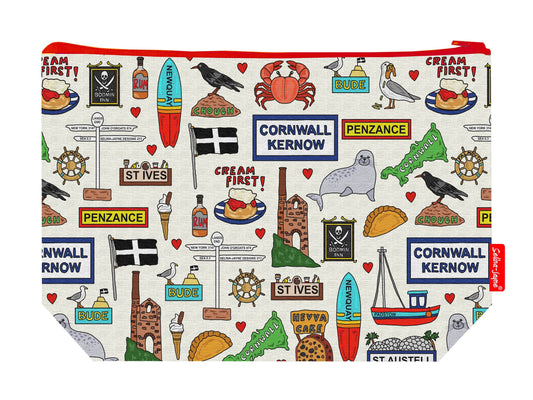 Cornwall toiletry bag with vibrant Cornish print by Selina-Jayne Designs