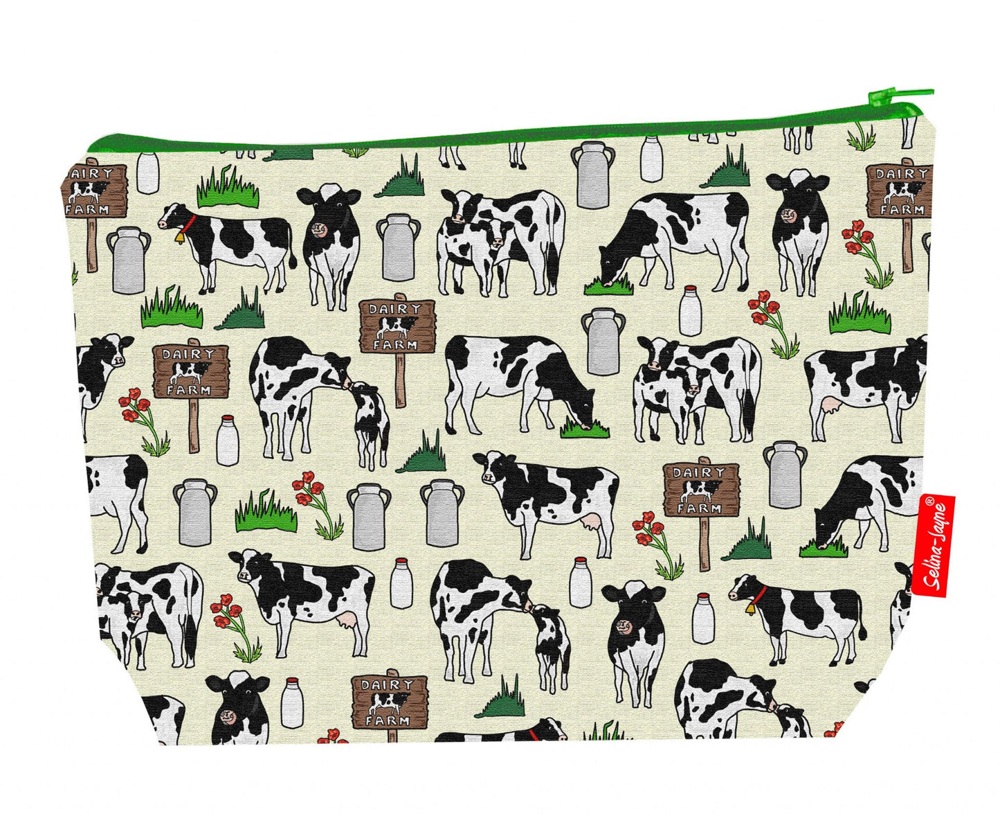 Cows wash bag interior detail - wipe-clean lining and durable polyester construction