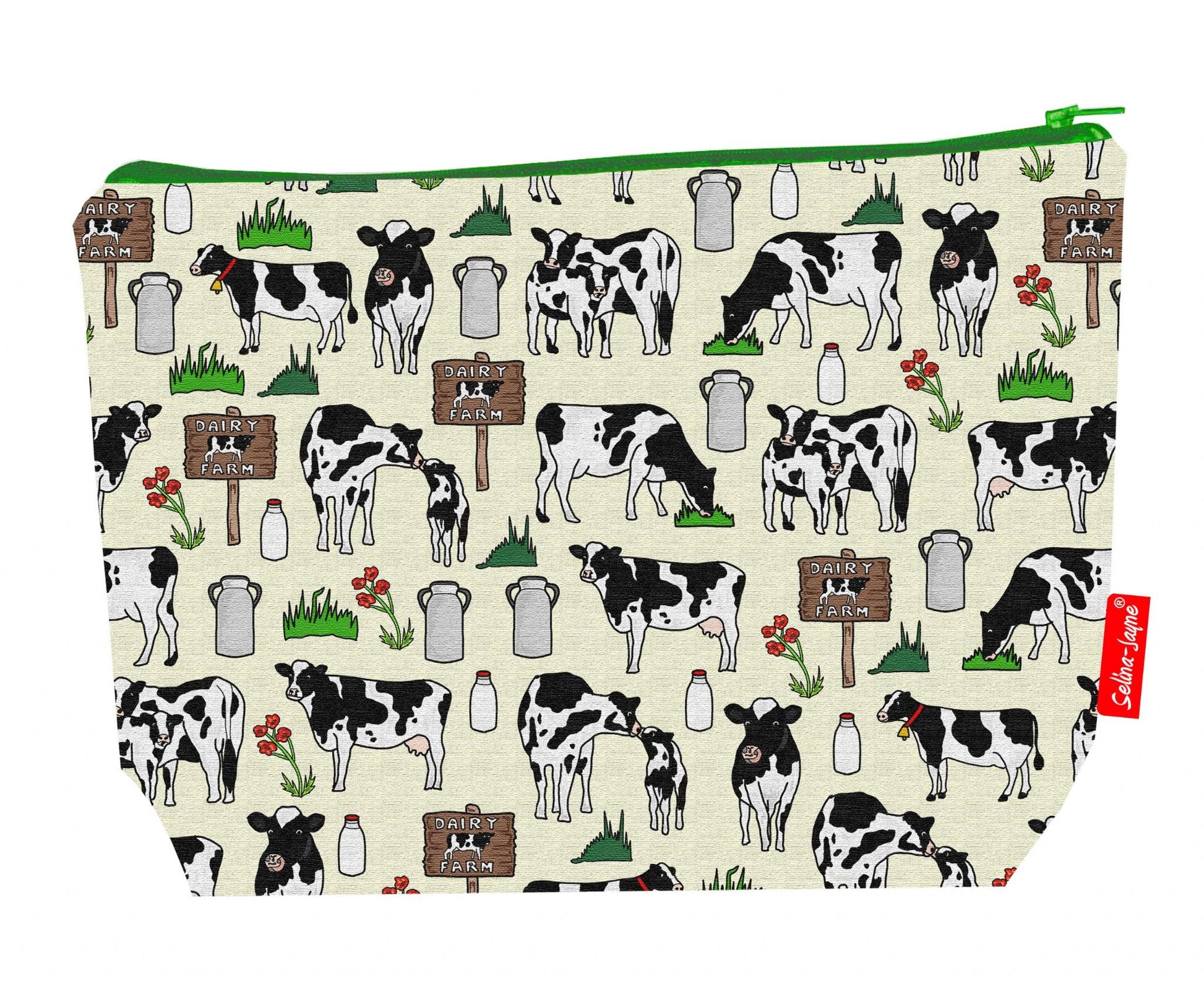 Cows wash bag interior detail - wipe-clean lining and durable polyester construction