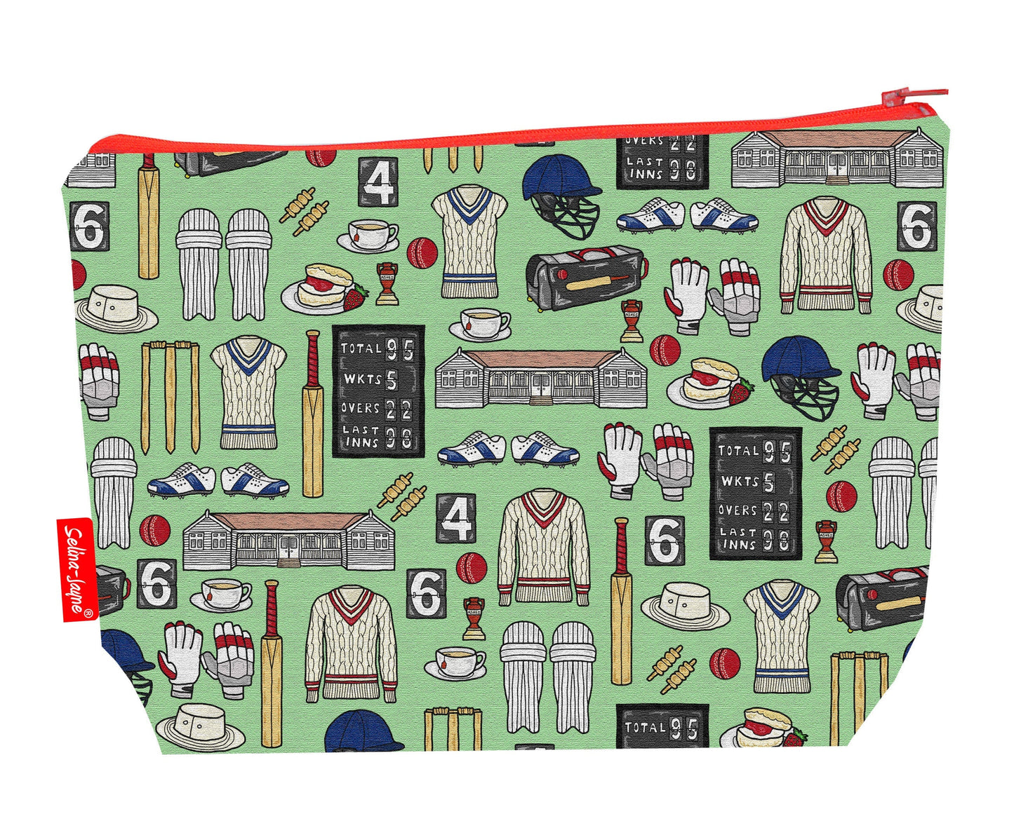 Cricket toiletry bag with vibrant British sport print by Selina-Jayne - 29cm premium wash bag