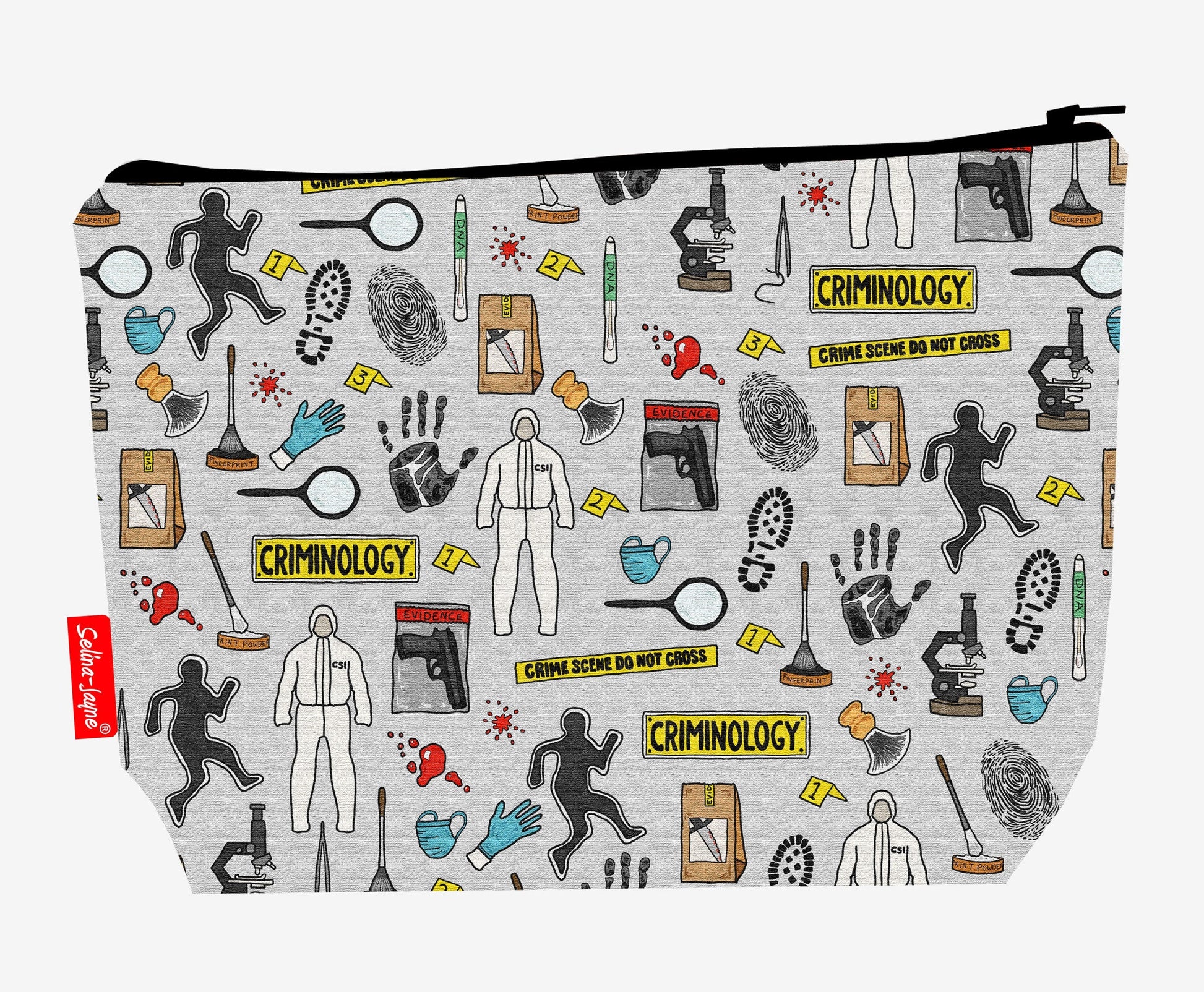 Criminologist toiletry bag with vibrant forensic science print by Selina-Jayne - 29cm premium wash bag