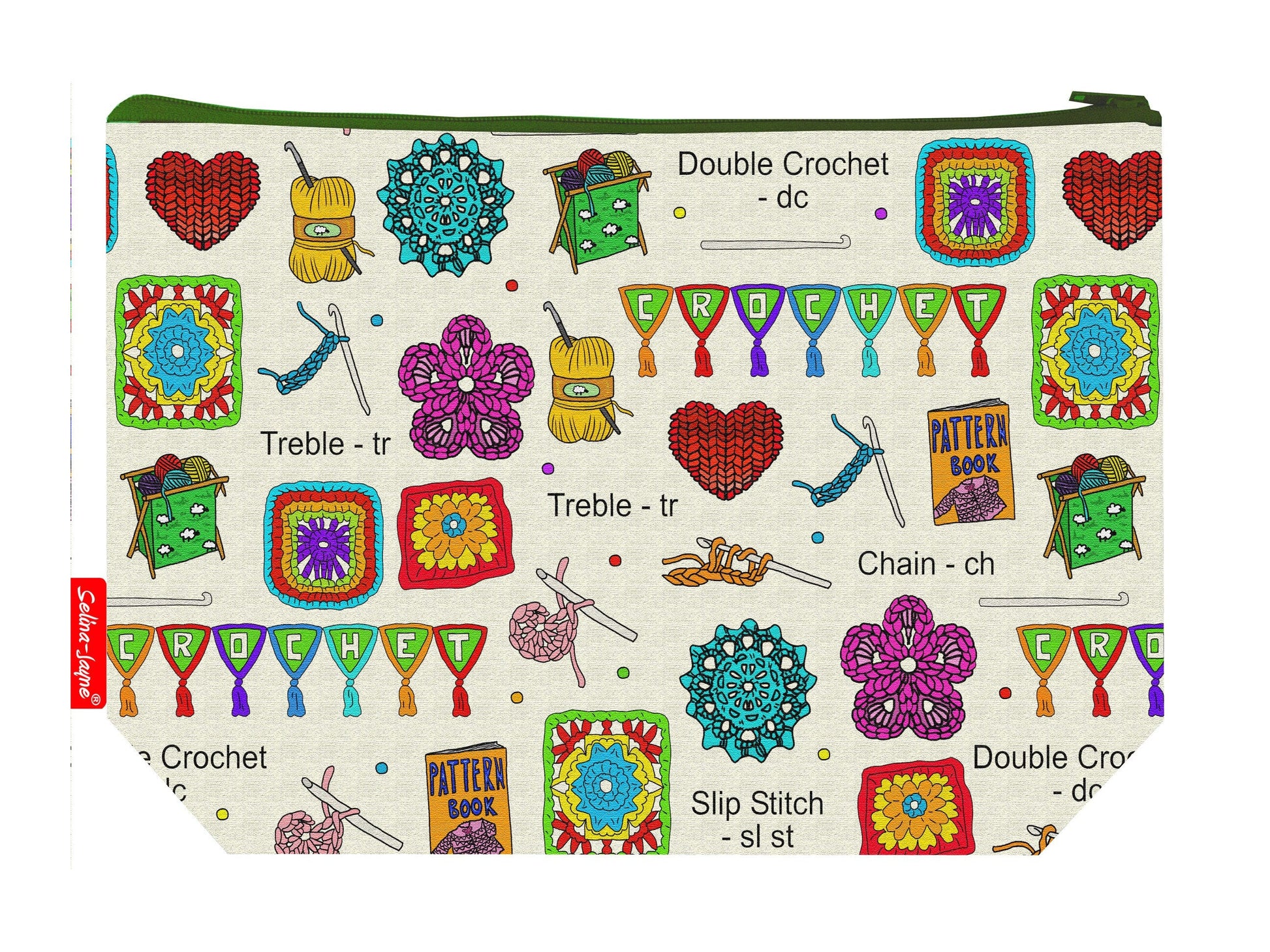 Crochet toiletry bag with vibrant craft lover print by Selina-Jayne - 29cm premium wash bag