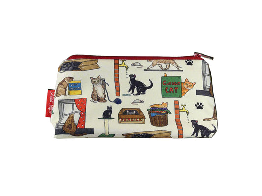 Curious Cats cosmetic bag with vibrant playful cat print