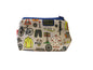 Cycling cosmetic bag with vibrant bike-themed print