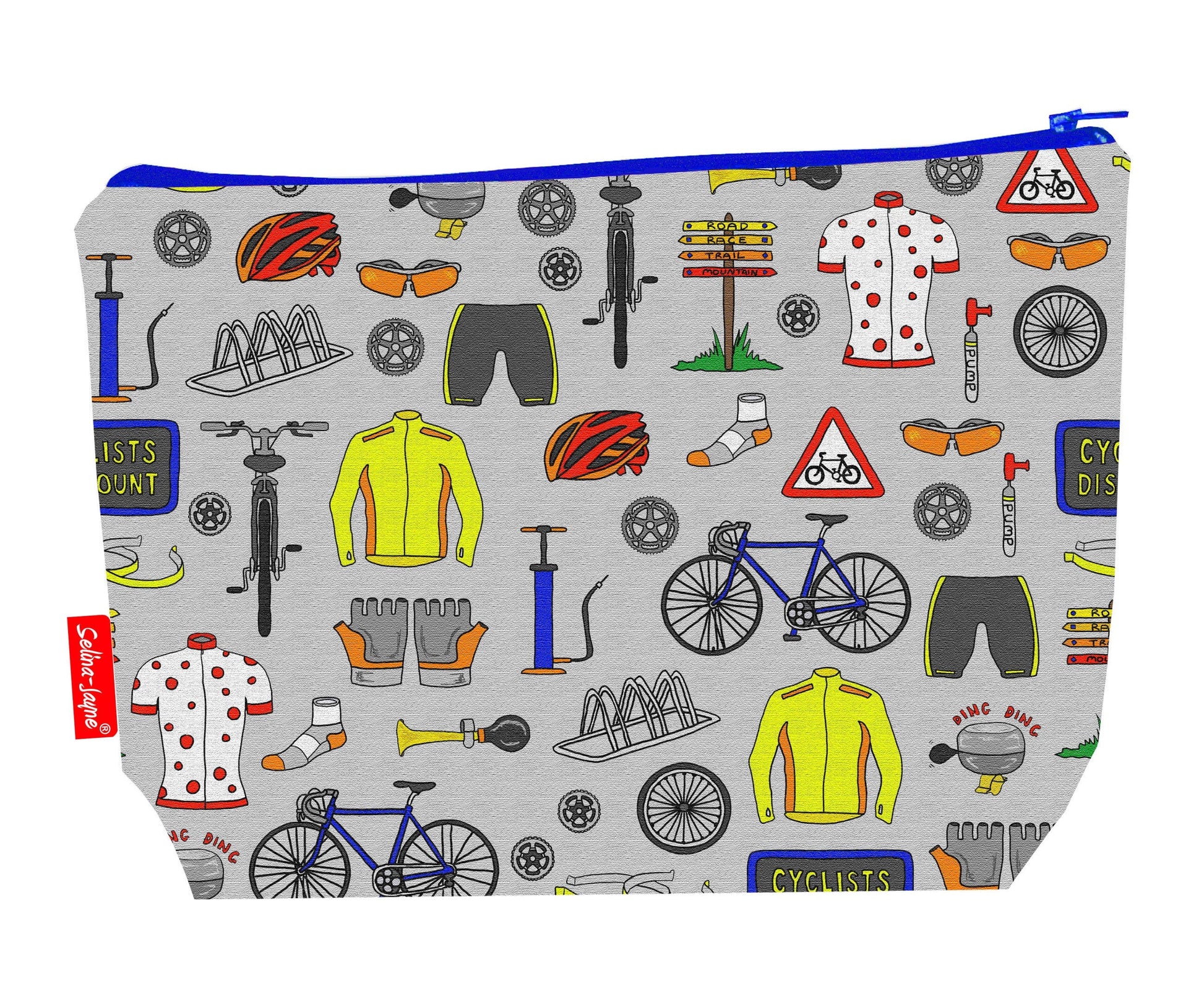 Cycling toiletry bag with vibrant cyclist print by Selina-Jayne - 29cm premium wash bag