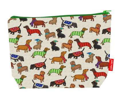 Dachshund wash bag interior detail - wipe-clean lining and durable polyester construction