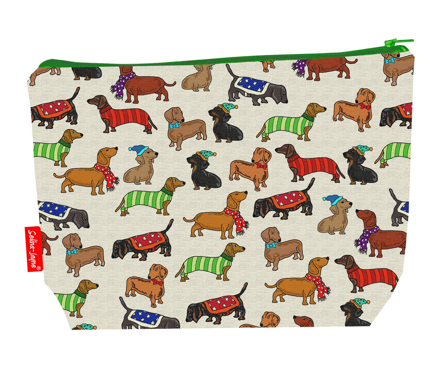 Dachshund dogs toiletry bag with vibrant sausage dog print by Selina-Jayne - 29cm premium wash bag