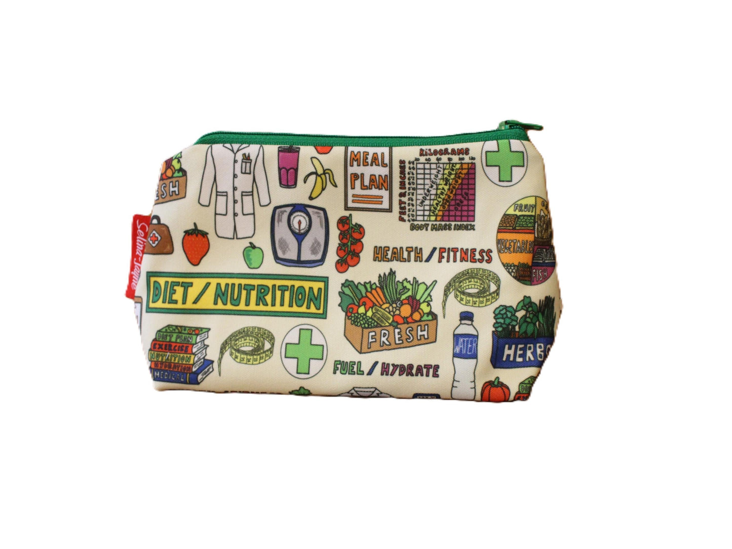 Dietitian cosmetic bag with vibrant nutrition-themed print