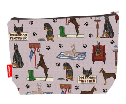 Doberman Pinscher toiletry bag featuring elegant dog design with vibrant HD print by Selina-Jayne Designs