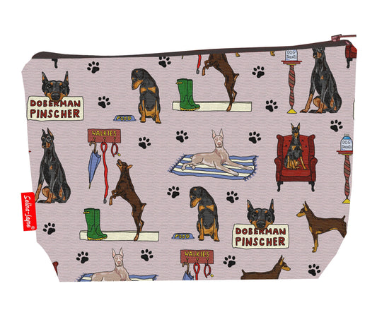 Doberman Pinscher toiletry bag featuring elegant dog design with vibrant HD print by Selina-Jayne Designs