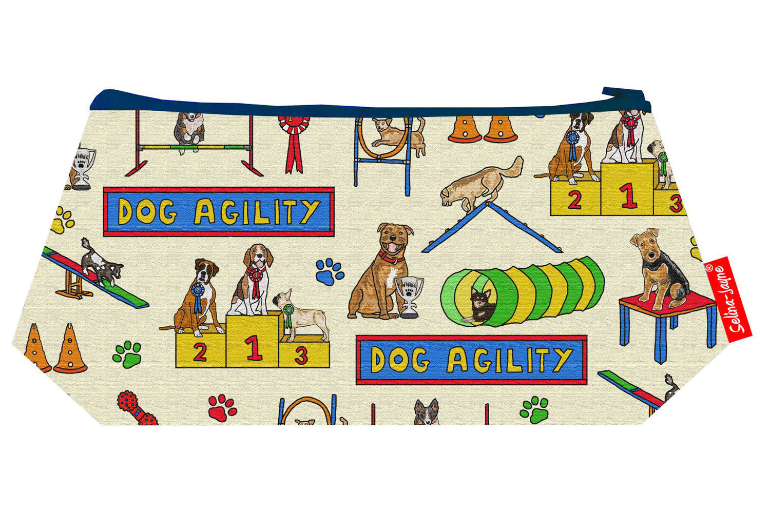 Premium Dog Agility makeup bag featuring wipe-clean lining and colourfast HD print, perfect gift for dog trainers