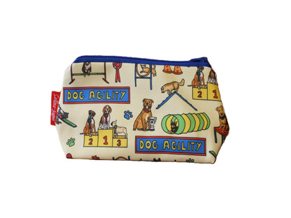 Dog Agility cosmetic bag with sport-themed illustration on durable polyester fabric with colour-coordinated zipper