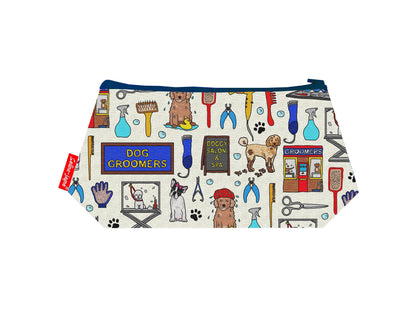 Dog Groomer cosmetic bag with pet professional illustration on durable polyester fabric with colour-coordinated zipper