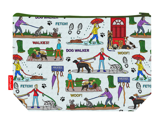 Dog walker toiletry bag featuring charming canine companion design with vibrant HD print by Selina-Jayne Designs