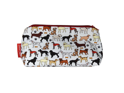 Dogs cosmetic bag with canine-themed illustration on durable polyester fabric with colour-coordinated zipper