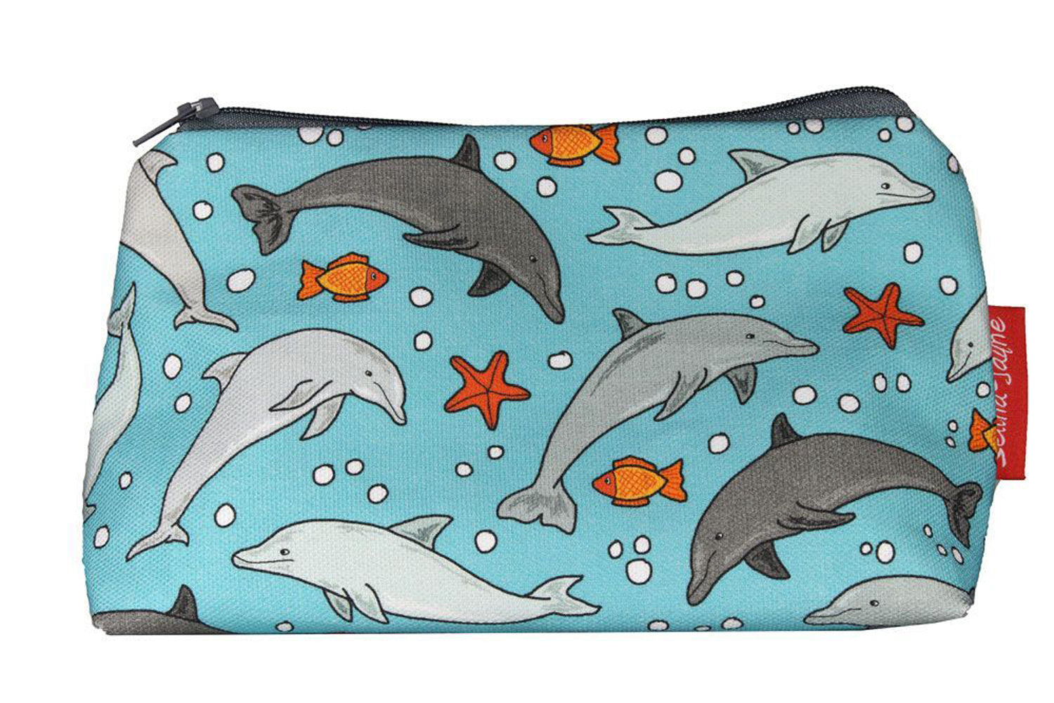 Premium Dolphins makeup bag featuring wipe-clean lining and colourfast HD print, perfect gift for ocean lovers