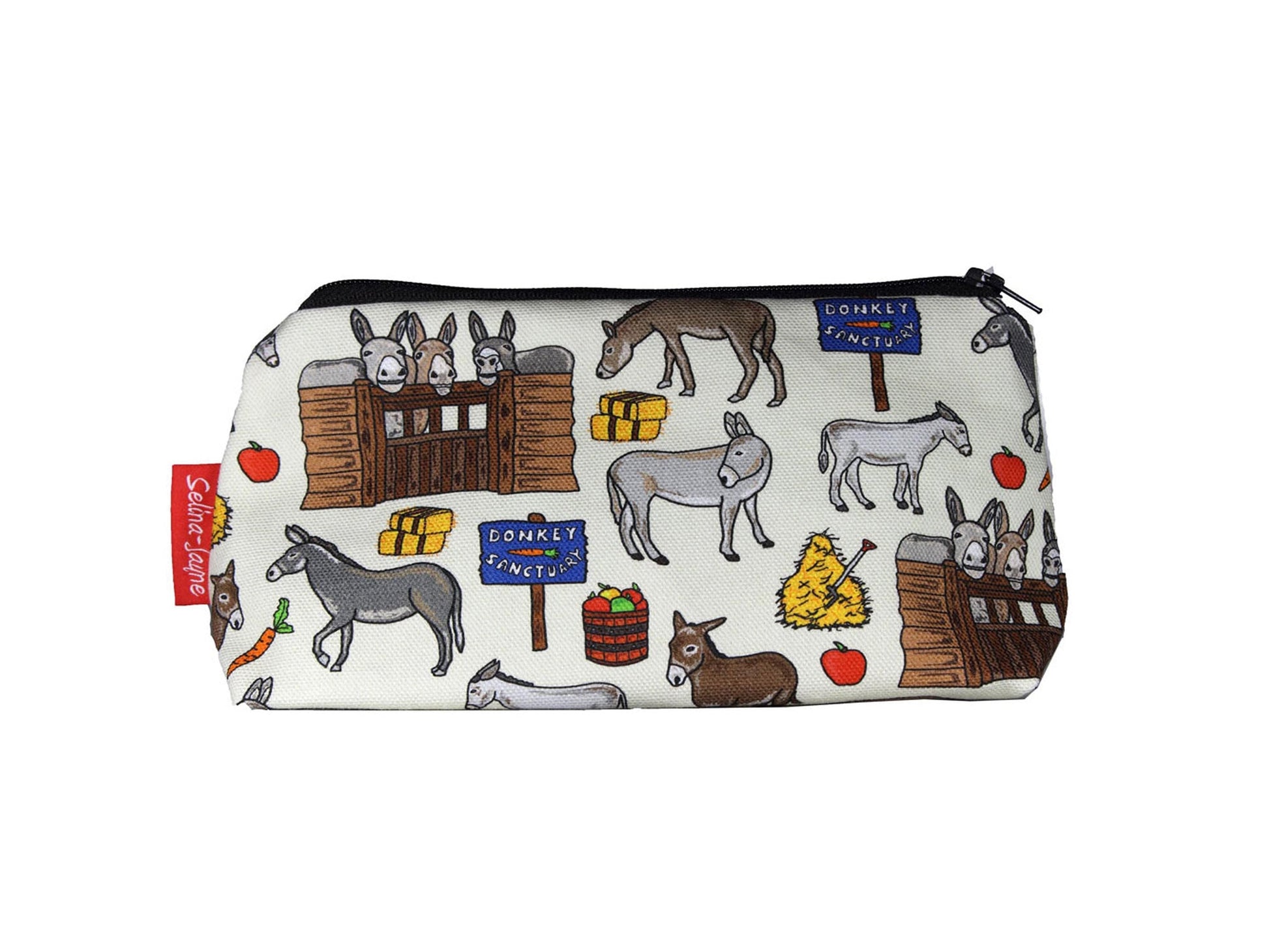 Donkey cosmetic bag with charming animal illustration on durable polyester fabric with colour-coordinated zipper