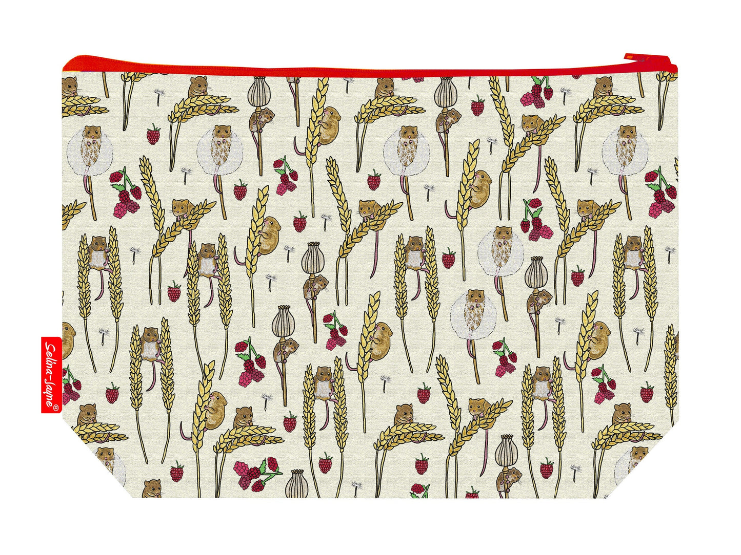 Dormouse toiletry bag with wildlife design showing washable lining and zip detail