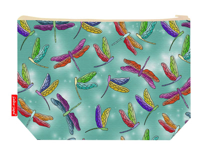 Dragonfly toiletry bag with insect design showing washable lining and zip detail
