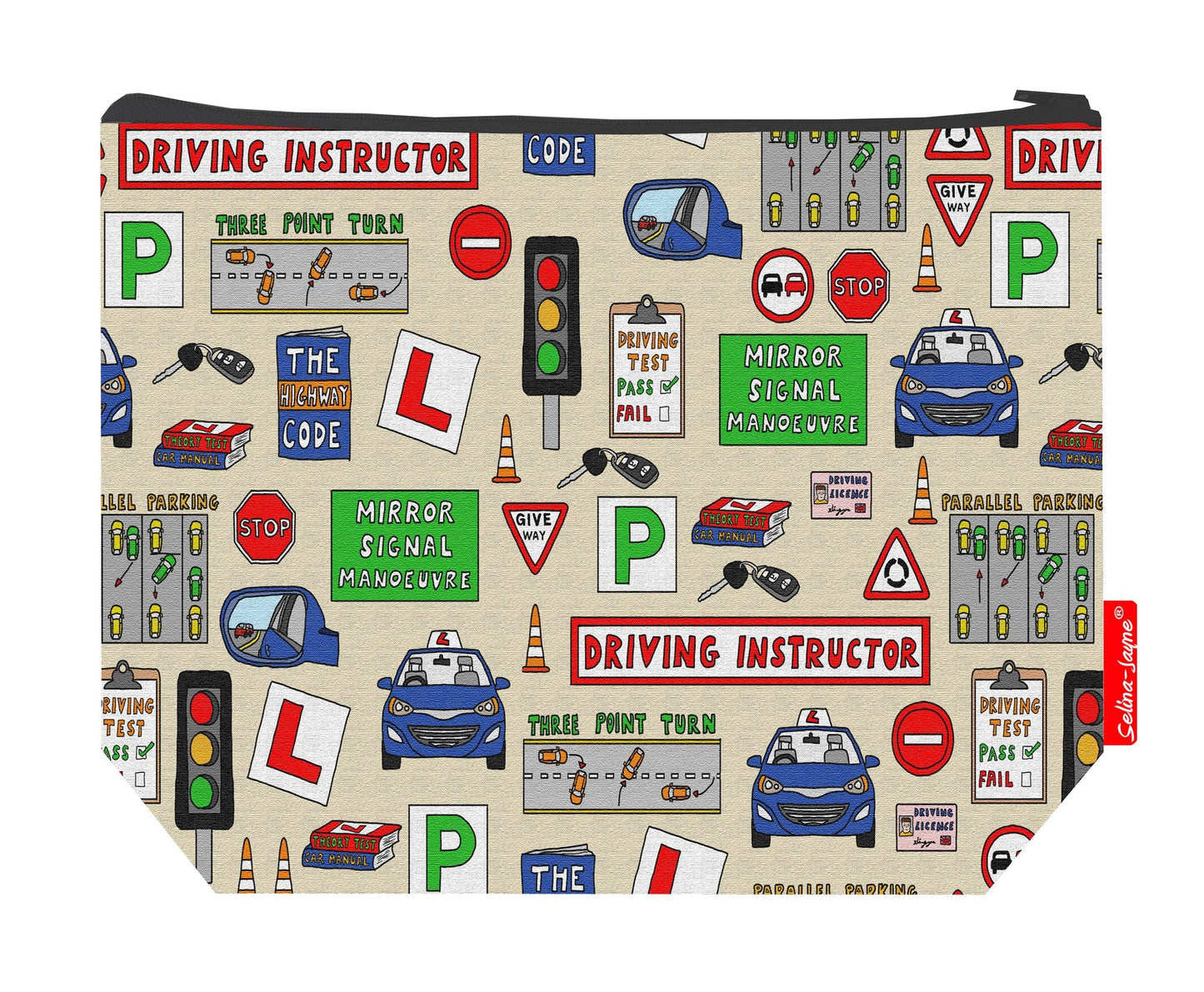 Premium driving instructor wash bag with practical 29cm size and vibrant HD print