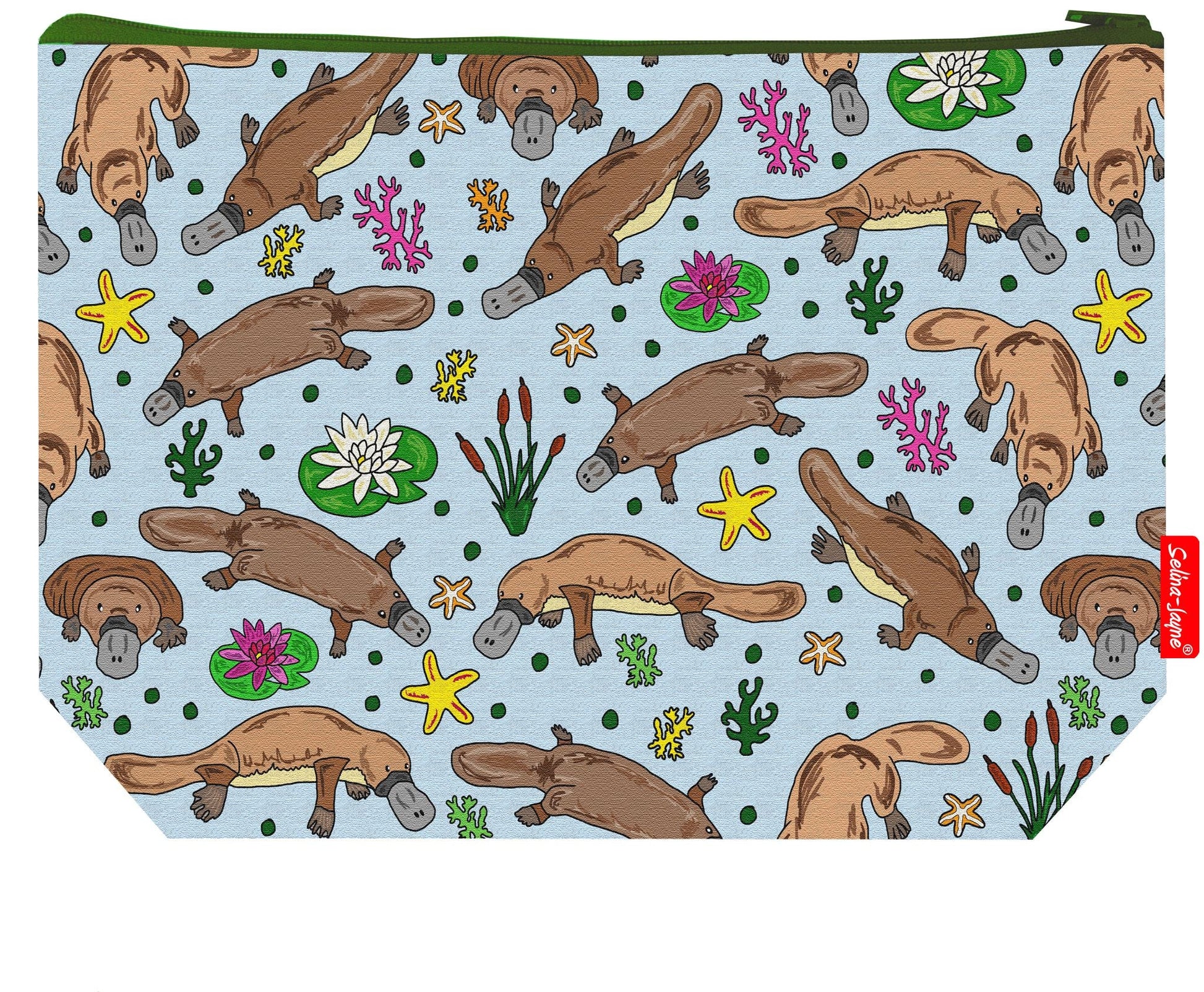 Premium platypus wash bag with practical 29cm size and vibrant HD print