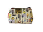 Electrician cosmetic bag with tradesperson-themed illustration on durable polyester fabric with colour-coordinated zipper