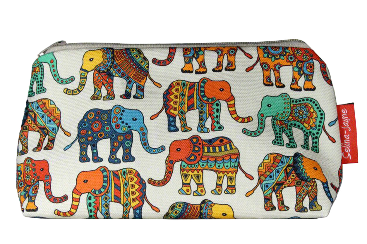 Premium Elephant makeup bag featuring wipe-clean lining and colourfast HD print, perfect gift for wildlife lovers