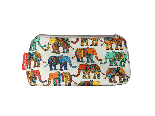 Elephant cosmetic bag with majestic wildlife illustration on durable polyester fabric with colour-coordinated zipper