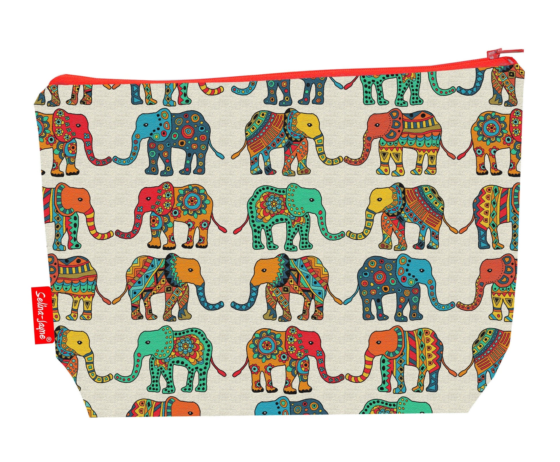Elephants toiletry bag with wildlife design showing washable lining and zip detail