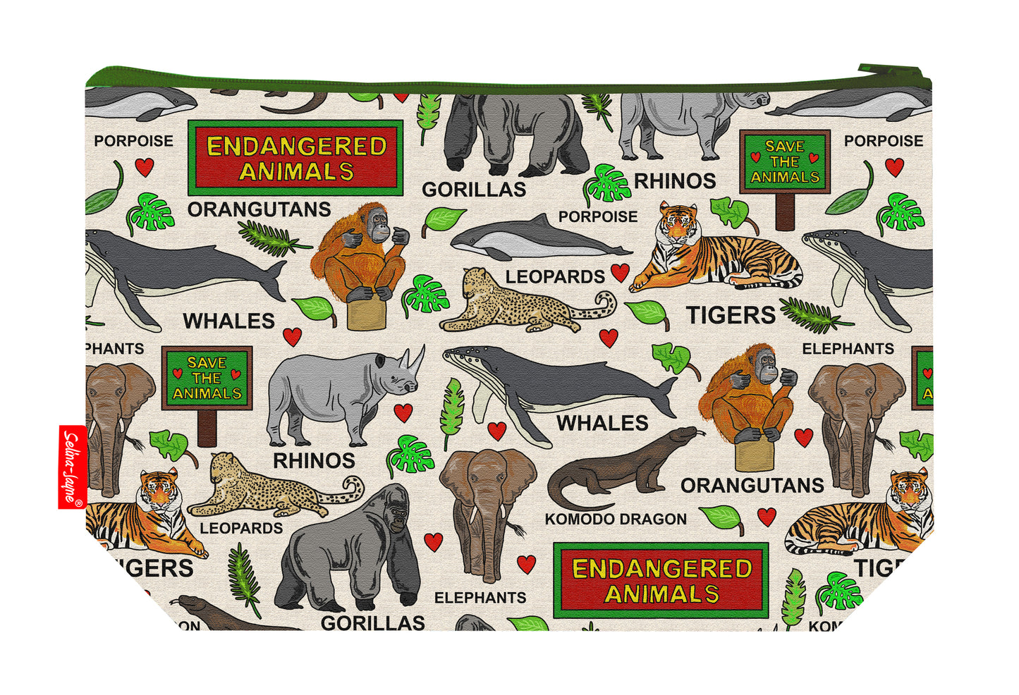 Endangered species toiletry bag featuring wildlife design by Selina-Jayne Designs
